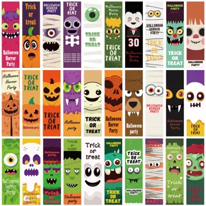 Cartoon Halloween bookmarks set, cute spooky pumpkin ghost paper markers for reading books.