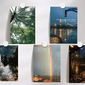 Aesthetic rainy scenery decorative postcards set for bedroom wall art decor and gifts.