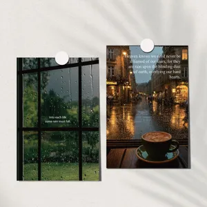 Decorative postcard set featuring rainy scenery and poetic quotes, perfect for wall art decor.