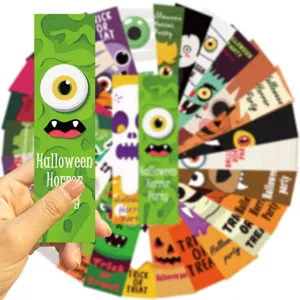 Cartoon Halloween bookmarks set, cute funny monster paper book markers for school and reading.