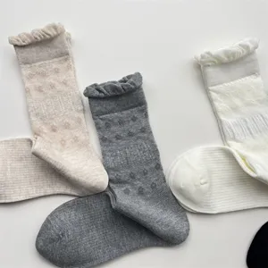 Detailed close-up of breathable mesh slouchy socks featuring delicate bubble lace cuffs.