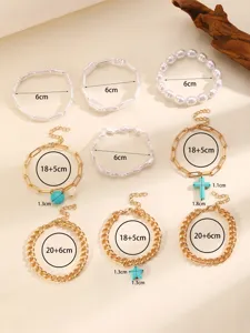 European American cross-border ethnic style bracelet set with turquoise cross and star charms.