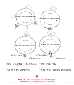 Boho style multi-layer charm bracelet set with turquoise and western jewelry pendants.
