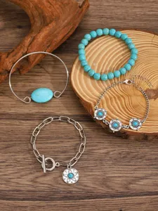 Boho turquoise bracelet set multi-layer chain detailed view of bohemian accessories