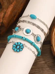 Multi-Layer Turquoise Bohemian Bracelet Set Retro Ethnic Style Jewelry Gift For Women