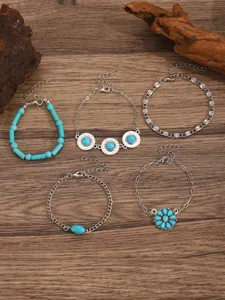 Bohemian turquoise bracelet set multi-layer silver chain ethnic style jewelry detail view