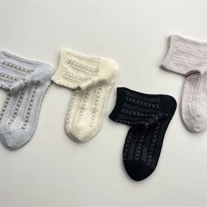 Japanese retro cooling yarn vertical stripe breathable mesh short socks for women spring