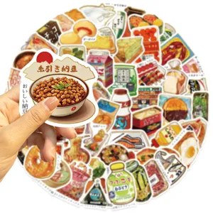 Detail view of 56 Japanese food graffiti stickers for DIY phone cases and water bottles.