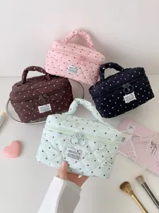 Borsa cosmetica trapuntata pois carini borsa da viaggio portatile trousse trucco per donne