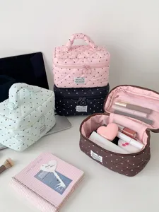 Carina borsa cosmetica trapuntata a pois stile coreano grande capacità borsa da toilette