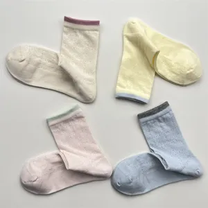 Japanese vintage hollow mesh mid-tube socks for women, breathable spring summer thin cotton socks.