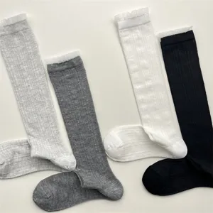 Women's Summer Thin Breathable Mesh Lace Trim Calf Socks Solid Color Lyocell Blend Versatile Casual Tube Socks