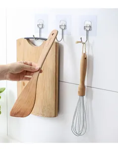 Ganchos de pared adhesivos transparentes fuertes para cocina y baño sin perforación.