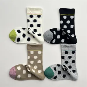 Women's Casual Cotton Polka Dot Mid Tube Socks Korean Sweet Contrast Color Crew Socks Fashion Daily Wear Cotton Socks