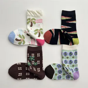Korean Trendy Contrast Color Polka Dot Geometric Pattern Cotton Socks Women Autumn Winter Casual Mid Tube Socks