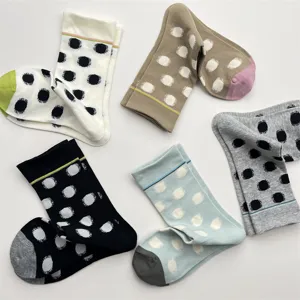 Cute Korean style contrast polka dot cotton crew socks for women autumn winter casual daily wear