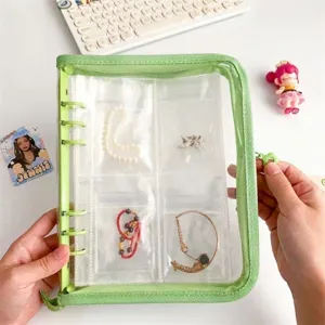 A5 archivador transparente con purpurina y cremallera para tarjetas y papeleria