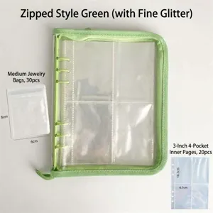 Carpeta de fototapies con purpurina verde y bolsillos transparentes para kpop