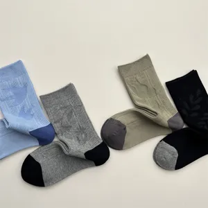 Casual ribbed crew socks with bird pattern, soft cotton blend, comfortable fit.