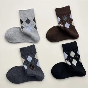 Calze a metà polpaccio in misto lana con motivo argyle da donna, autunno inverno calde spesse.