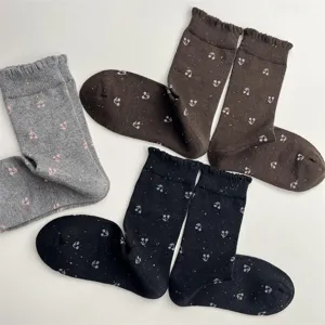 Calzini donna mezzo tubo ciliegia jacquard autunno inverno cotone pois colorati morbidi
