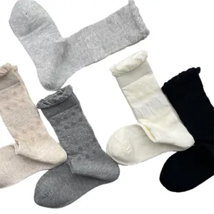 Spring summer women girls solid color breathable mesh cute ruffle slouch mid calf socks