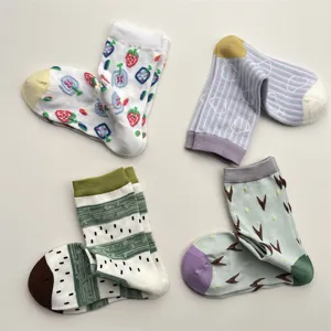 Ensemble de chaussettes mi-mollet à motifs, chaussettes en coton rayées colorées mode