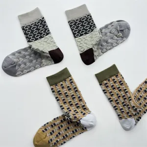 Women 3D relief geometric mid tube socks autumn winter fashion contrast color cotton socks