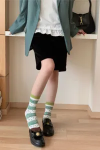 Chaussettes mi-hautes géométriques chics, automne hiver élégantes chaussettes en coton rayées