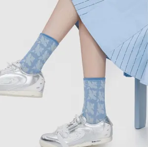 Stylish Japanese vintage color-block geometric pattern mid-tube cotton socks for women