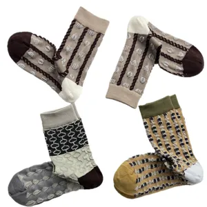 Stylish women's 3D relief geometric knit crew socks, perfect for autumn and winter daily wear.