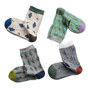 Women's mid-calf cotton socks feature cute contrast color patterns, polka dots, and retro floral styles for autumn.