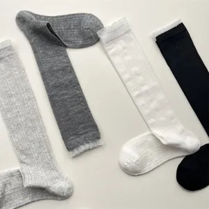 Summer thin mesh lace mid-calf socks for women, breathable solid color slouch sock detail