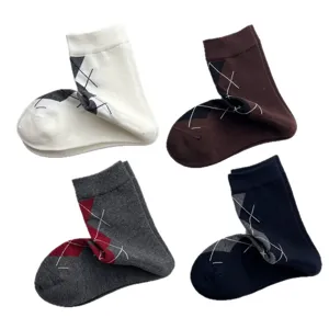 Calzini A Meta Tubo Retro Argyle Autunno Inverno Vintage Colore A Contrasto Cotone Casual