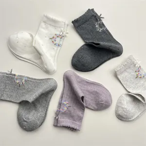 Korean sweet floral bow mid-tube women socks autumn winter cotton comfortable casual hosiery