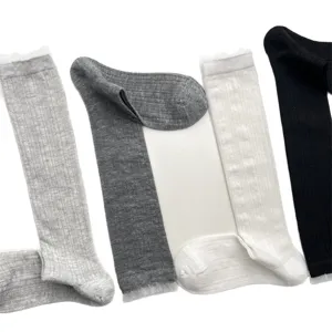 Women summer casual solid color lace trim sheer mid-calf socks set of four colors main view