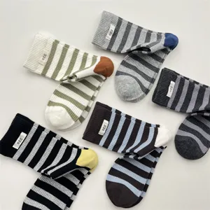 Women striped cotton socks casual cozy winter autumn colorful mid tube hosiery fashion design