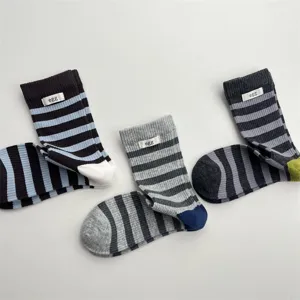 Autumn winter new contrast striped socks women Korean style breathable cotton mid tube socks