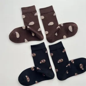 Calzini medi con jacquard di animali pelosi carini per donne, cotone morbido inverno.