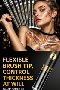 Nahaufnahme des Metallic-Markers mit flexibler Pinselspitze für glatte metallische Tinte.
