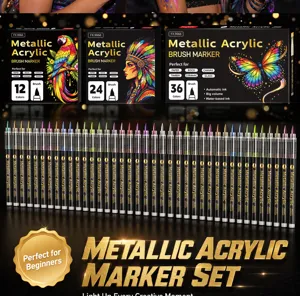 Metallic Acryl Marker Stifte Set zum Bemalen von Steinen, Holz, Glas, Leinwand, Keramik, Basteln