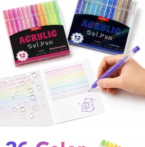 Kleurrijke acryl gelpen set met 12 levendige kleuren, waterdicht en soepel voor journaling.