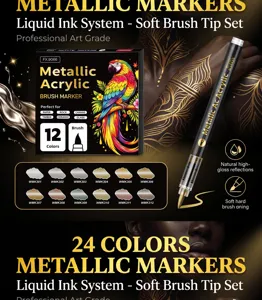 Metallic Acryl Marker Set mit weicher Pinselspitze für Stein, Leinwand, Glas und Kunst.