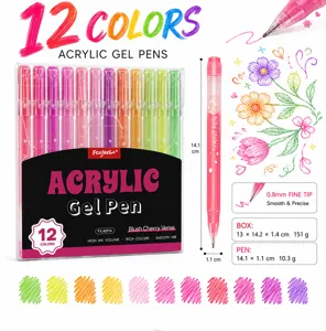 12 Kleuren Acryl Gelpennen Set 0.8mm Fijne Punt Waterdichte Pennen voor DIY Journal Kunst