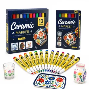 Ceramic marker pens set with 12 vibrant colors for DIY painting on mugs and glass.
