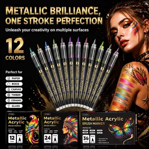 Metallic Acryl Marker Stifte Set Wasserfest Pinselstifte für Stein Leinwand Keramik