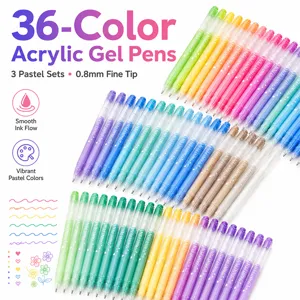 36-kleuren acryl gelpennen set met 0.8mm fijne punt, levendige pastelkleuren voor DIY kunst.