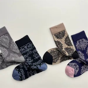 Vintage Chinese style 3D floral embossed women cotton mid-tube socks autumn winter cozy detail