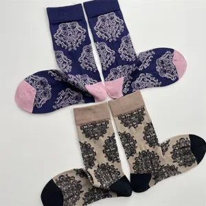 Vintage floral relief mid-calf socks for women autumn winter cotton warm socks!