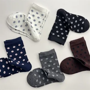 Chaussettes mi-hautes à pois doux style japonais femmes automne hiver coton mignon multicolore